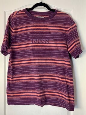 Guess Originals Vintage Stripe Logo Tee Y2K Purple Coral Relaxed Fit XS